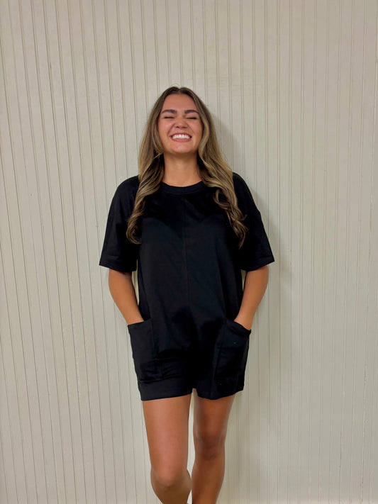 Hot Girl Walk Romper - Black