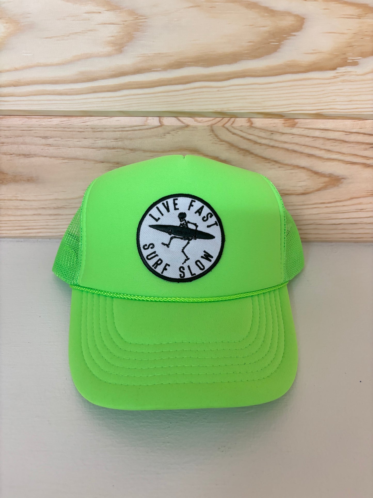 Neon Green “Live Fast Surf Slow” Trucker