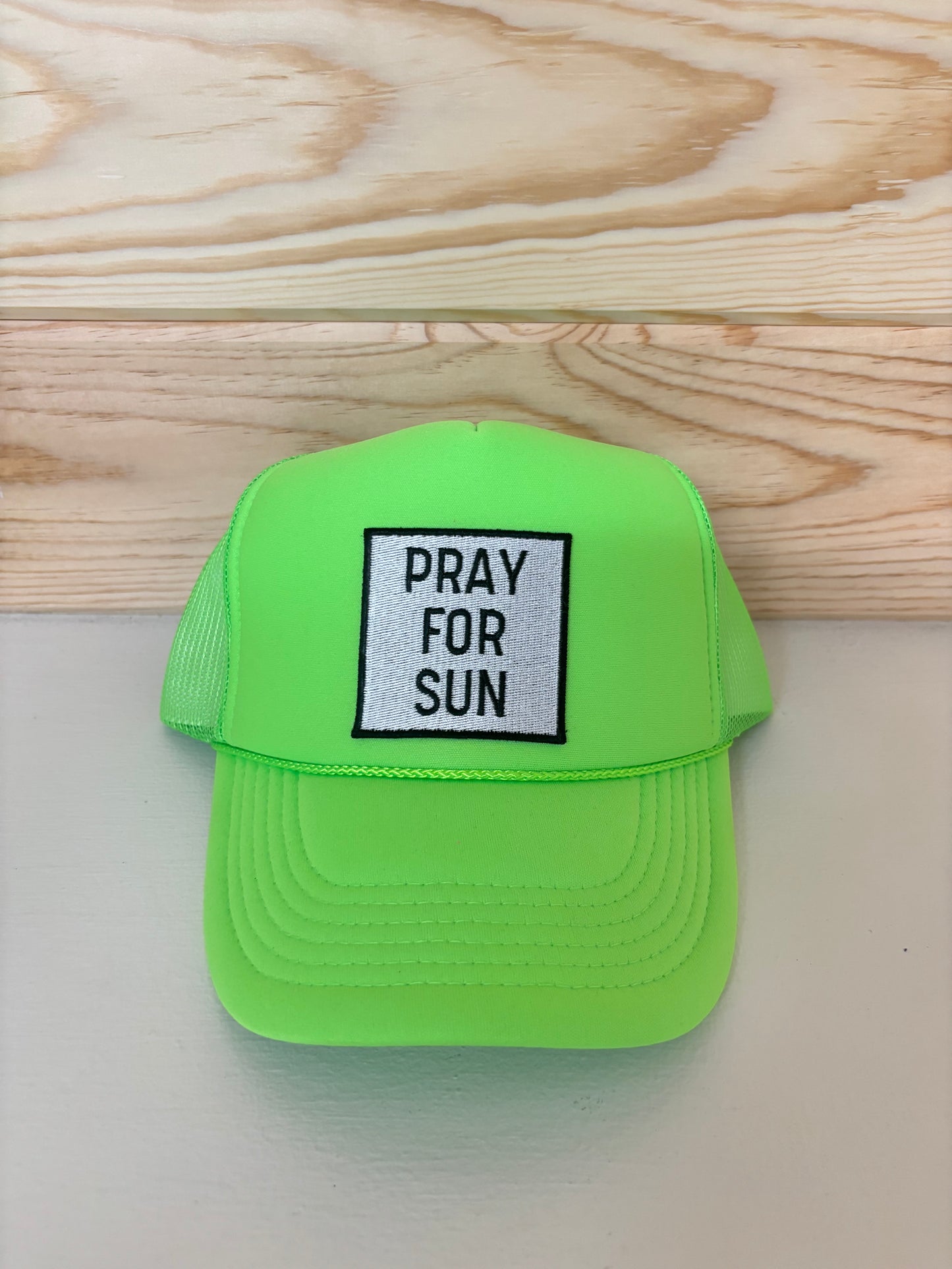 Neon Green “Pray For Sun” Trucker