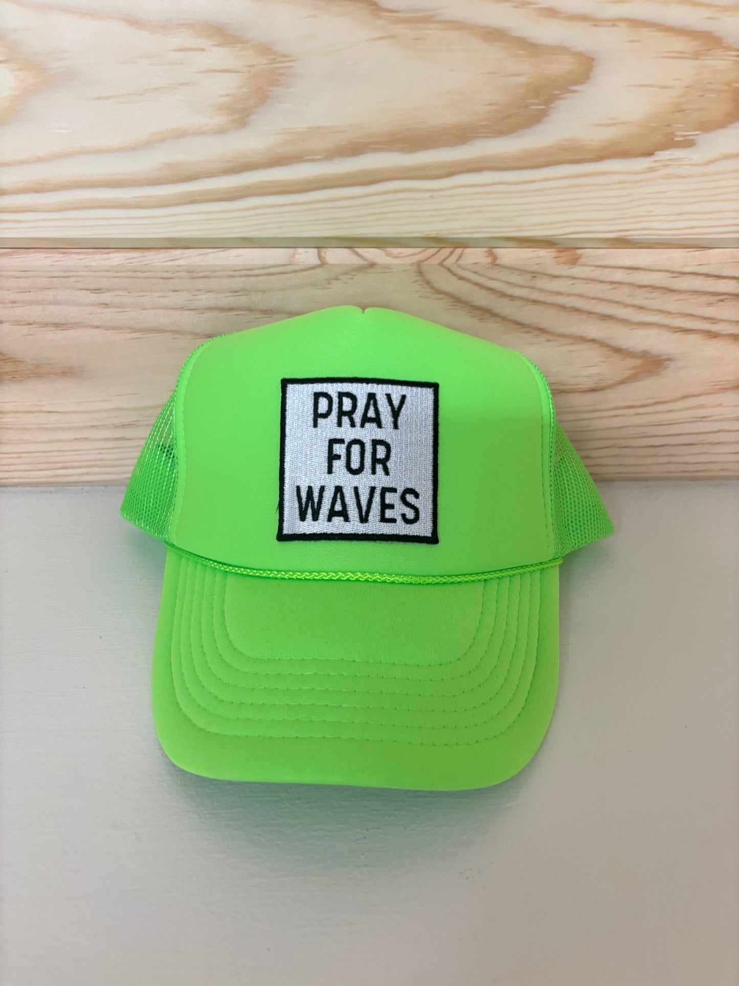 Neon Green “Pray For Waves” Trucker