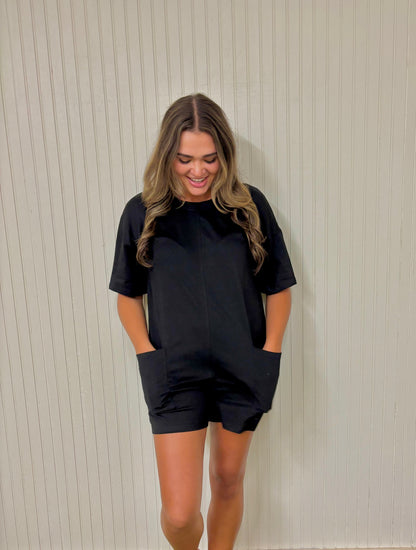 Hot Girl Walk Romper - Black