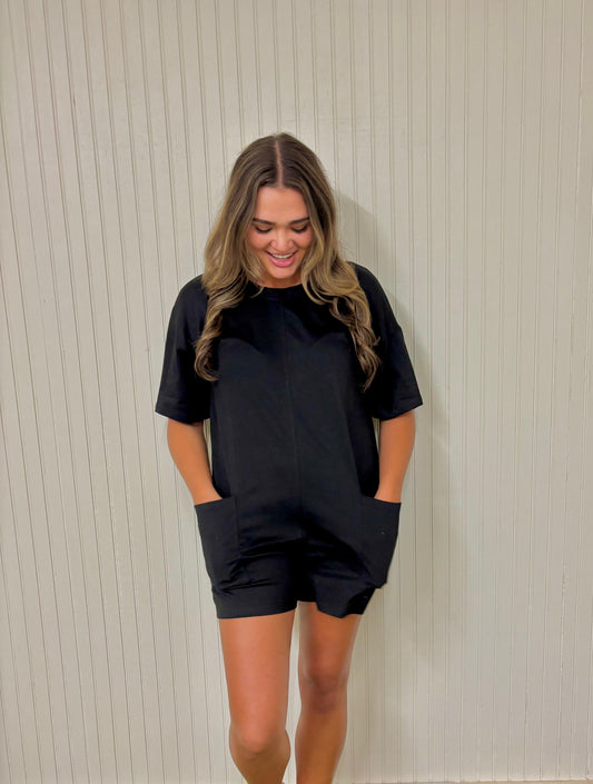 Hot Girl Walk Romper - Black
