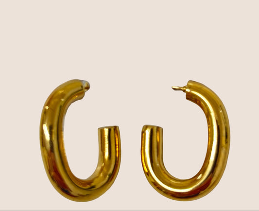 Gold Medium Sized Oval Hoops