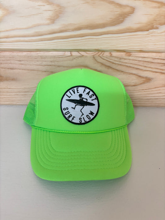 Neon Green “Live Fast Surf Slow” Trucker