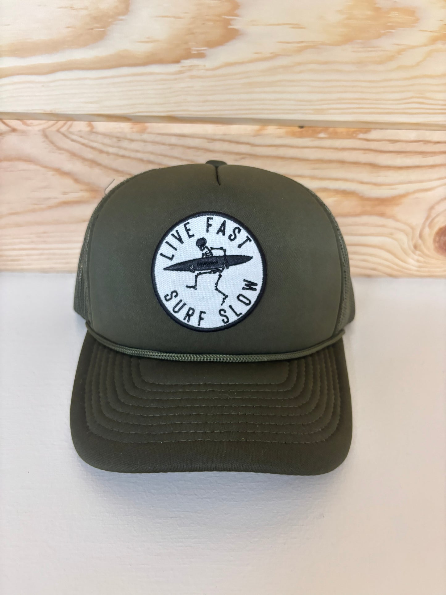 Olive "Live Fast Surf Slow" Trucker