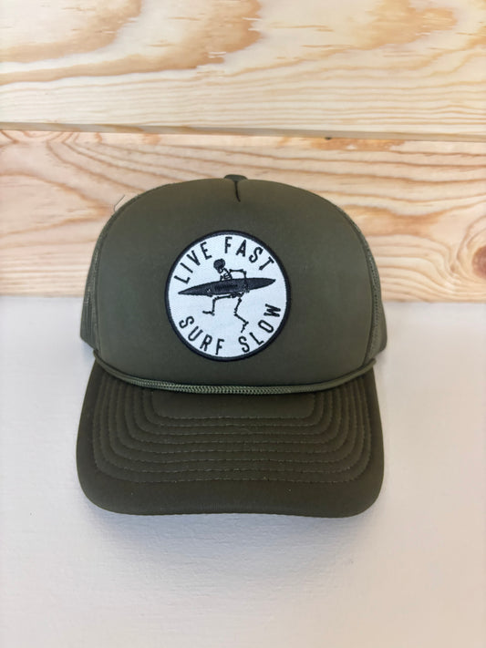 Olive "Live Fast Surf Slow" Trucker